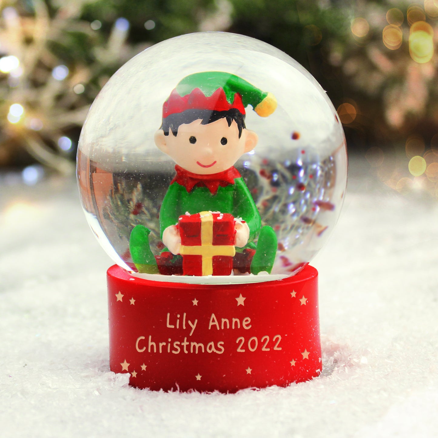 Personalised Message Elf Glitter Snow Globe - image 6