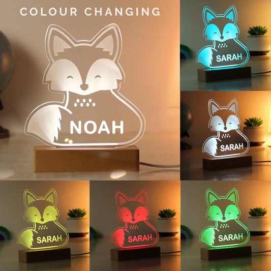 Personalised Fox Wooden Based LED Light - image 2