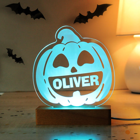 Personalised Pumpkin Wooden LED Light - image 3