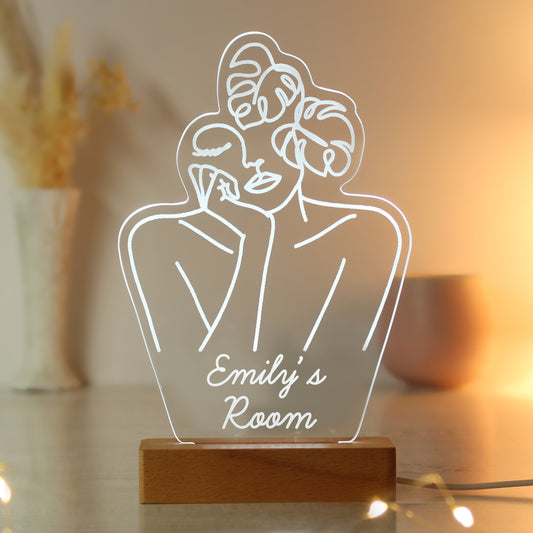 Personalised Fleur Line Art Wooden Based LED Light - image 3