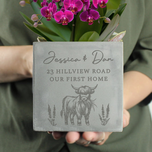 Personalised Highland Cow Concrete Plant Pot - image 2