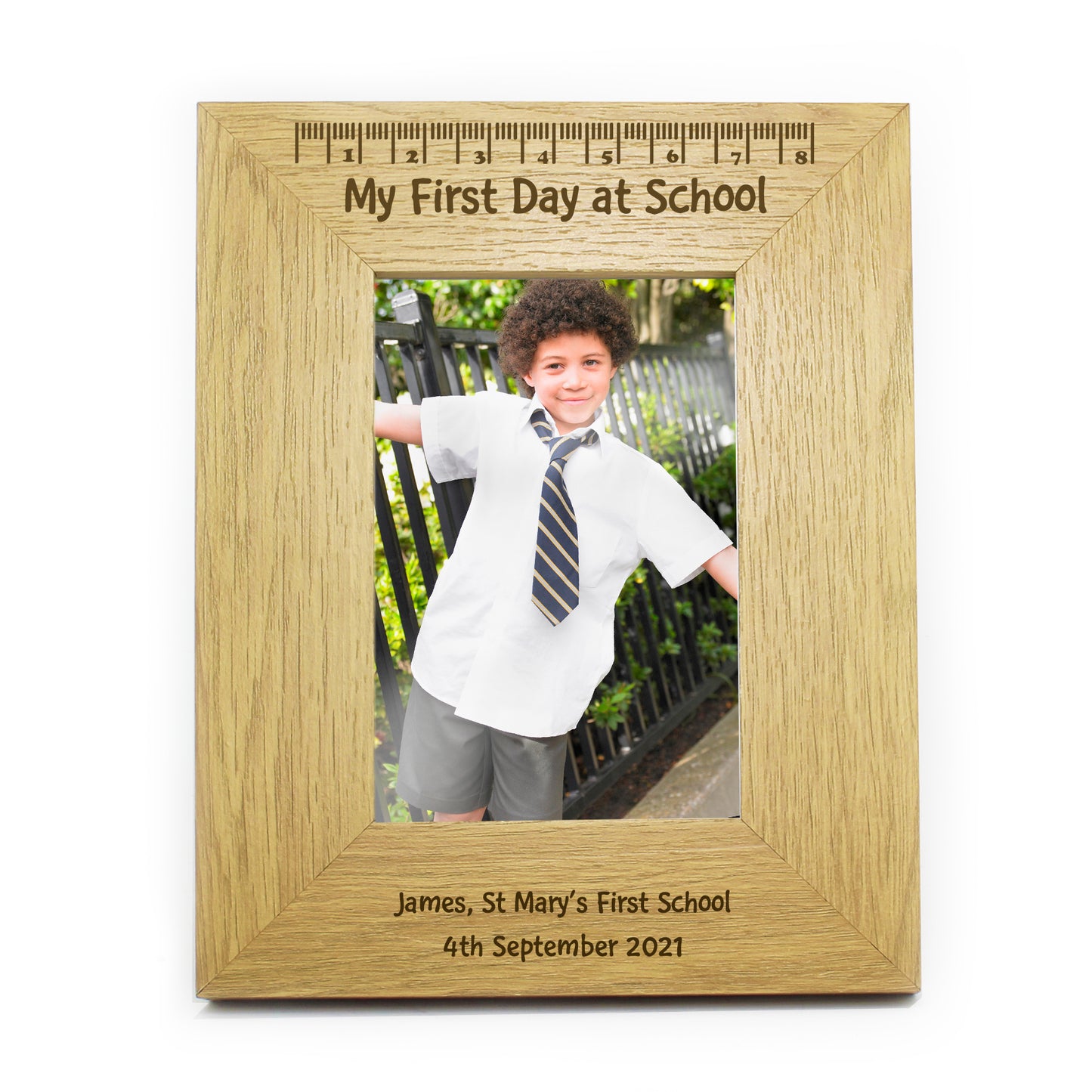 Personalised Oak Finish 6x4 My First Day At School Photo Frame - image 2
