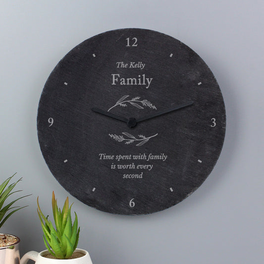 Personalised Free Text Botanical Slate Clock - image 2