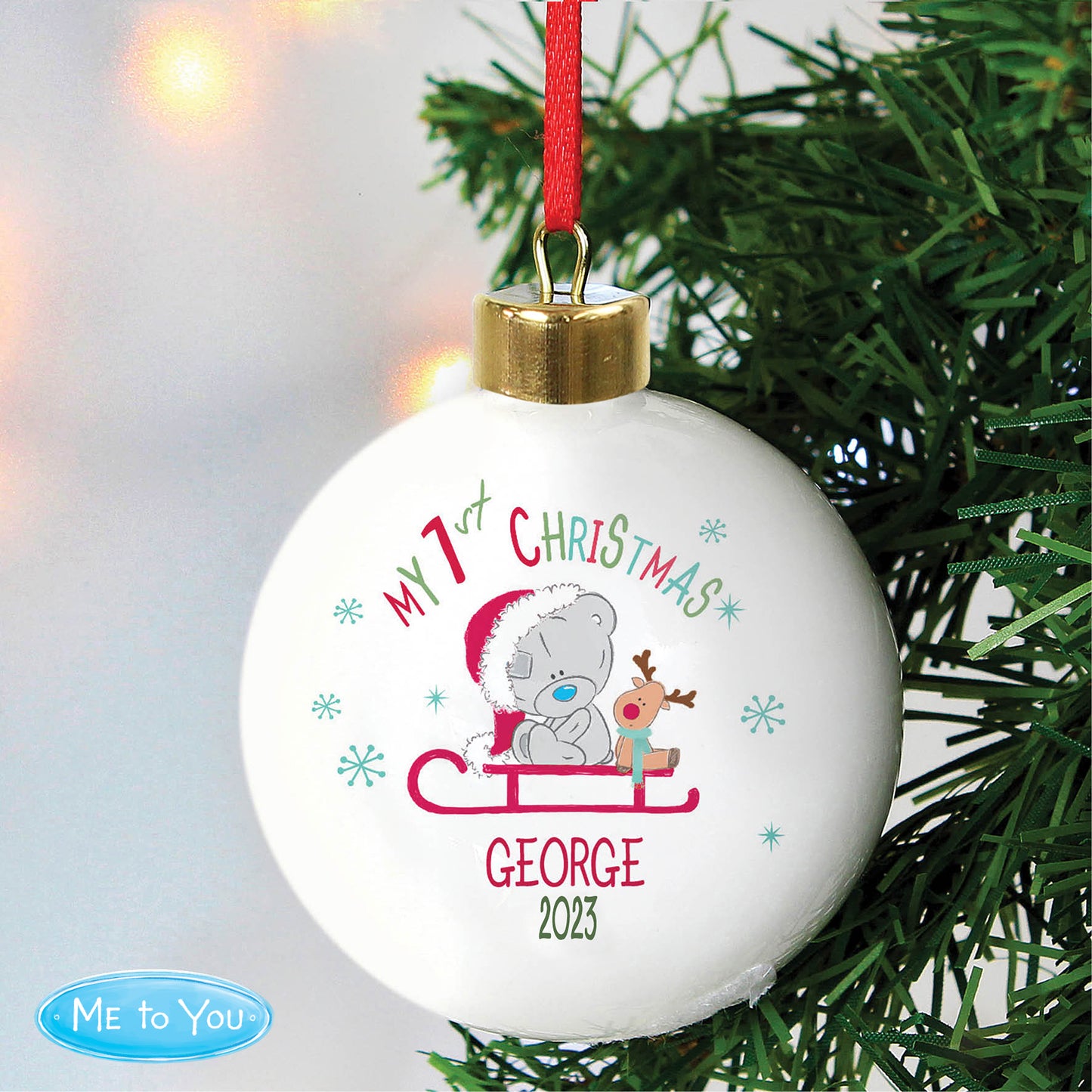 Personalised Tiny Tatty Teddy My 1st Christmas Sleigh Bauble - image 4