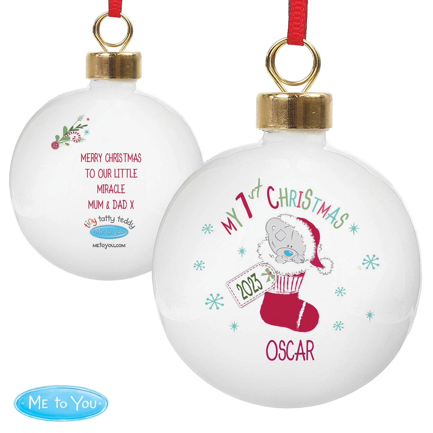 Personalised Tiny Tatty Teddy My 1st Christmas Stocking Bauble - image 5