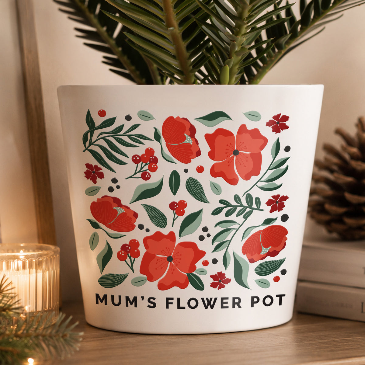 Personalised Poinsettia Large Plant Pot from Heartfelt Gifts