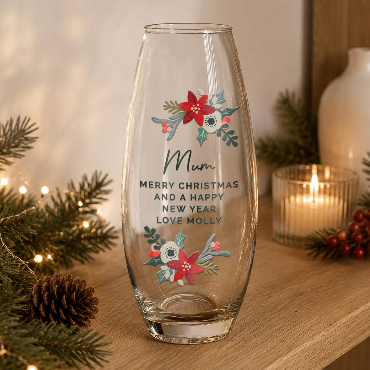 Personalised Poinsettia Bullet Vase from Heartfelt Gifts