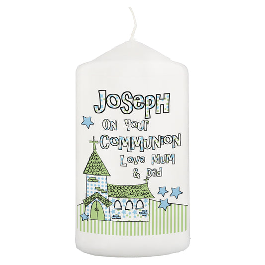 Personalised Blue Church Pillar Candle - image 2