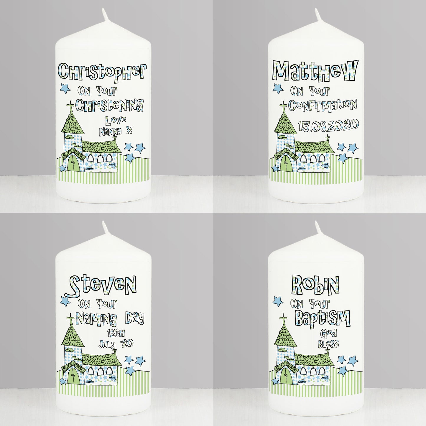 Personalised Blue Church Pillar Candle - image 3