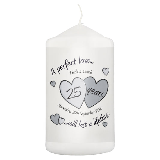 Personalised A Perfect Love Silver Anniversary Pillar Candle - image 2