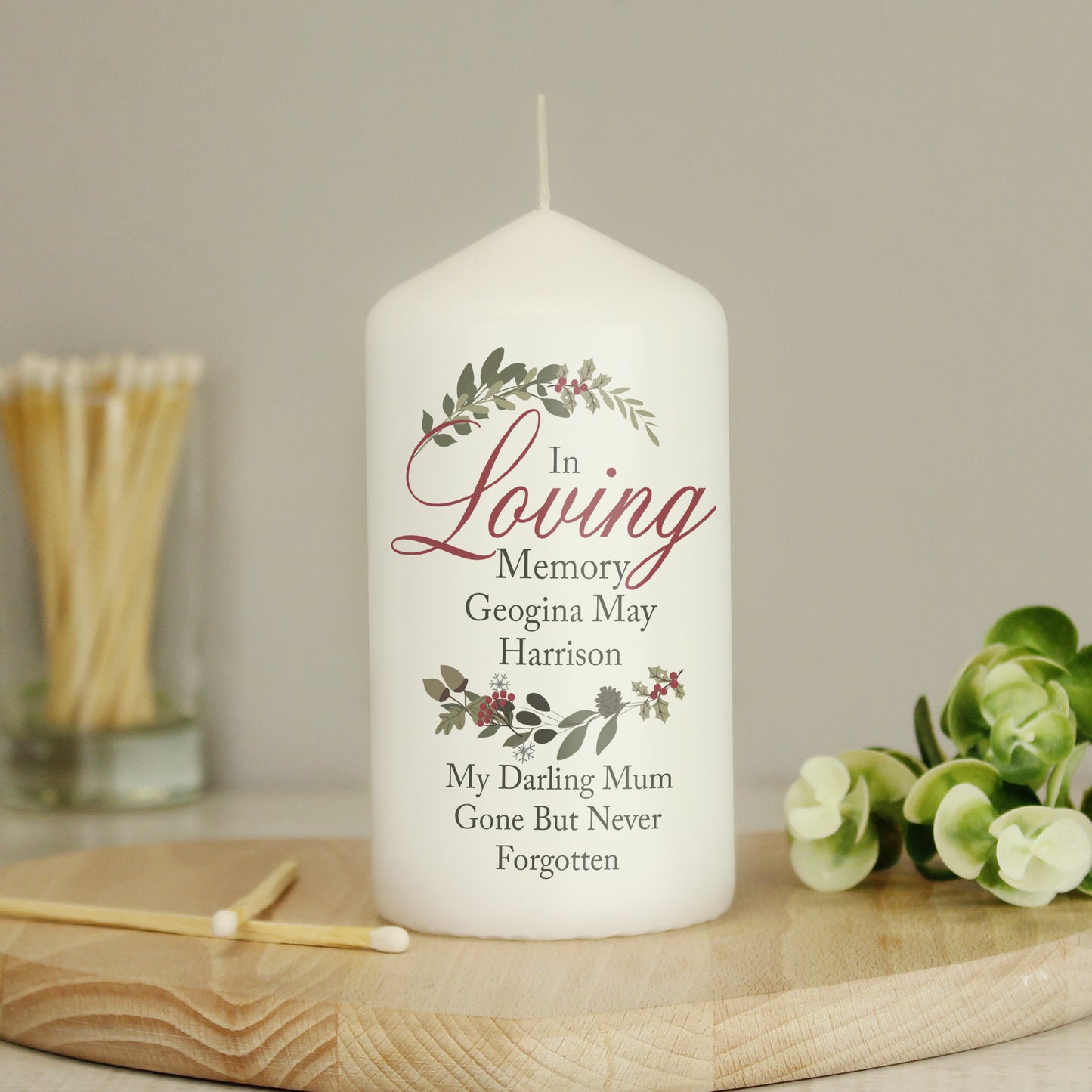 Personalised In Loving Memory Wreath Pillar Candle - image 6