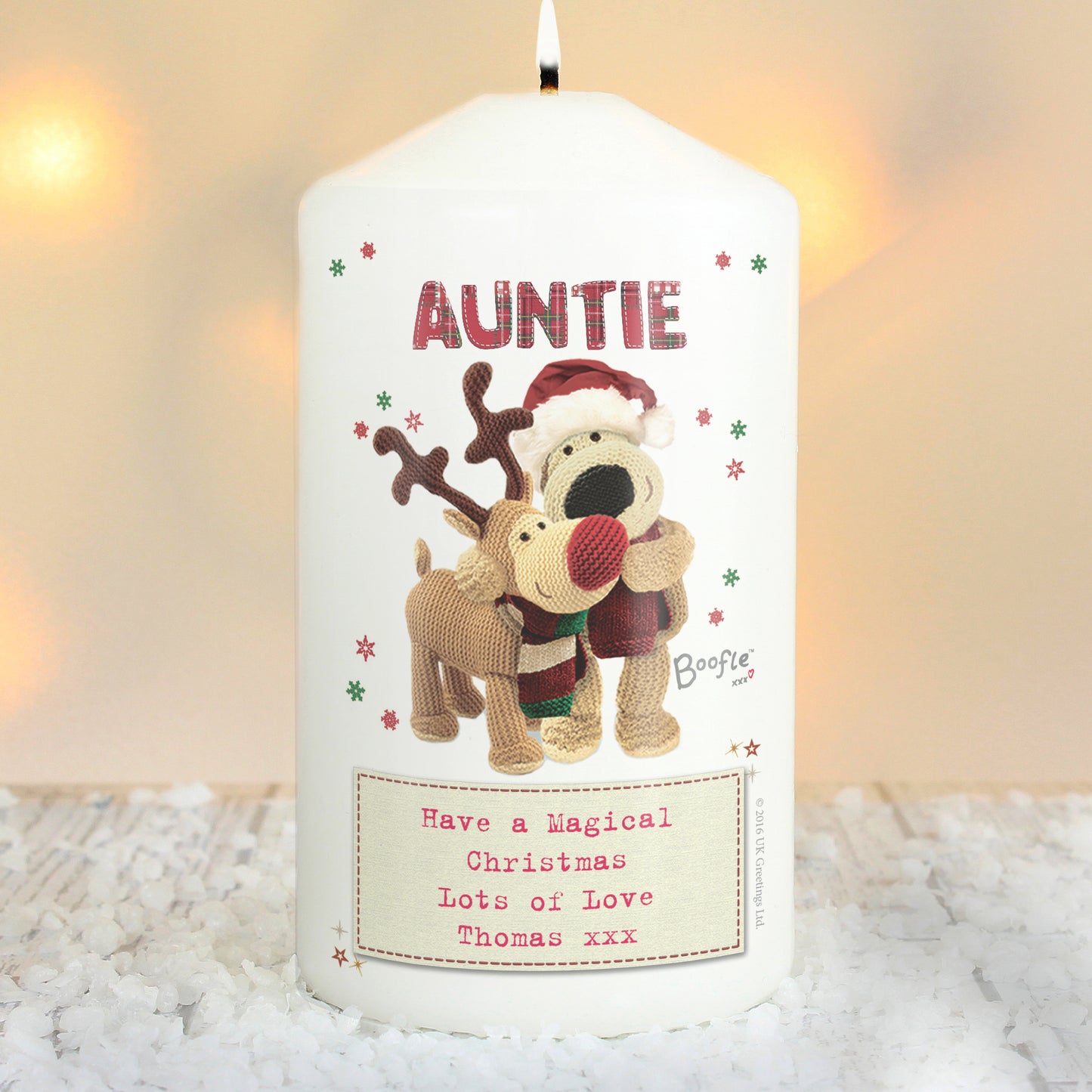 Personalised Boofle Christmas Reindeer Pillar Candle - image 3