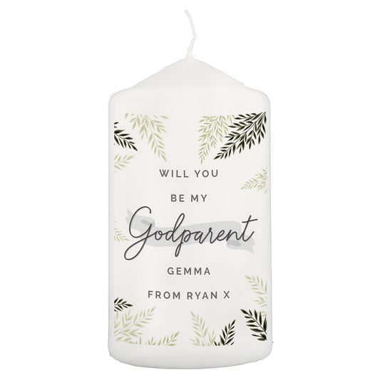 Personalised Godparent Leaves Pillar Candle - image 2
