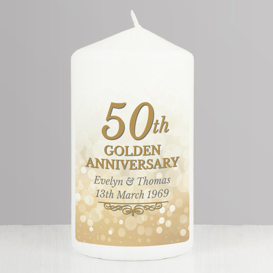 Personalised 50th Golden Anniversary Pillar Candle - image 3