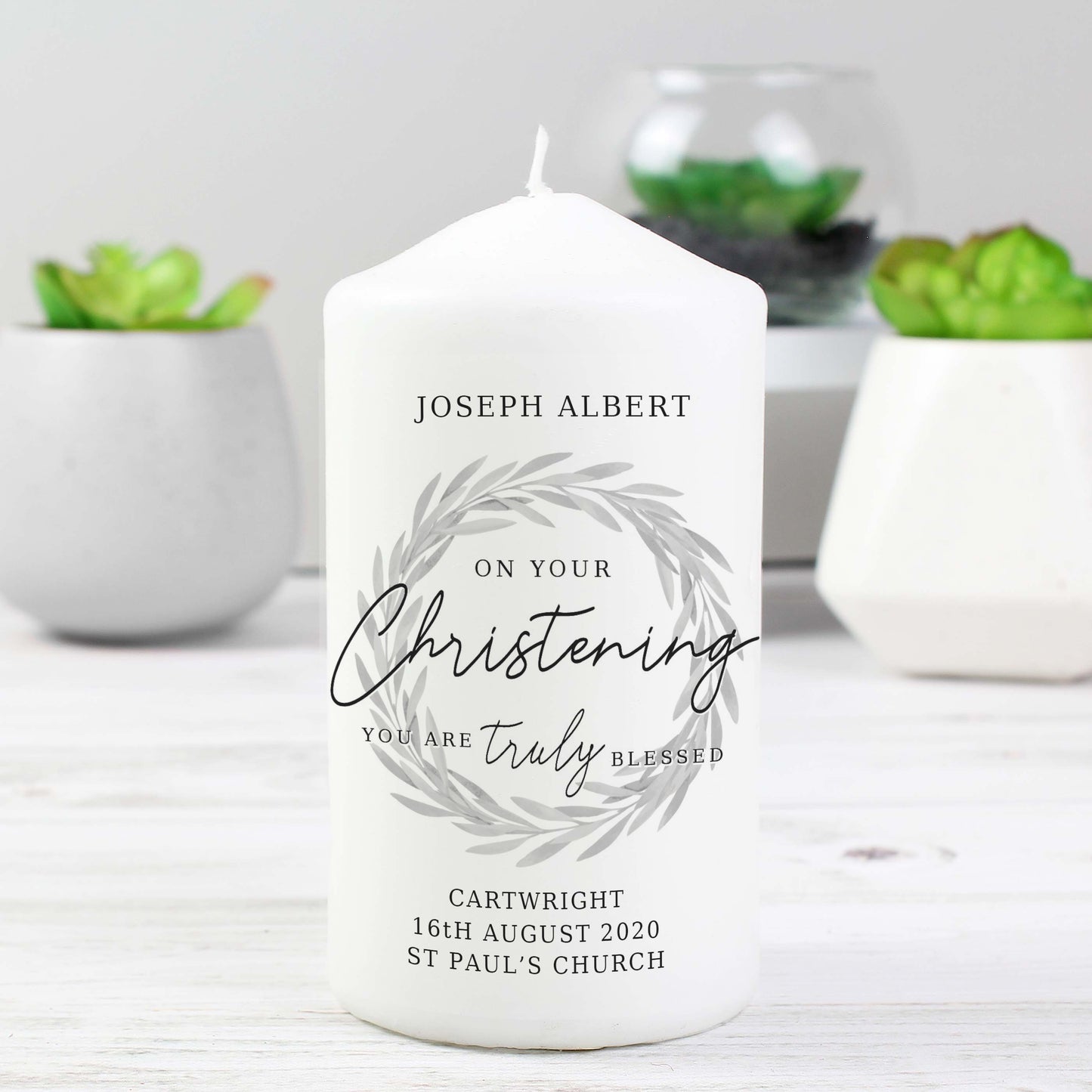 Personalised 'Truly Blessed' Christening Pillar Candle - image 3
