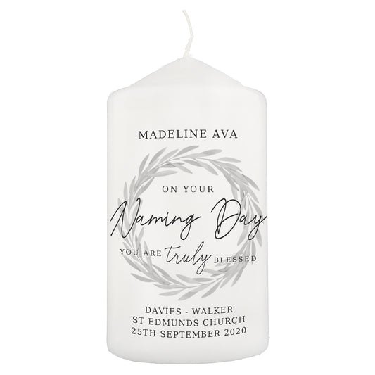 Personalised Truly Blessed Naming Day Pillar Candle - image 2