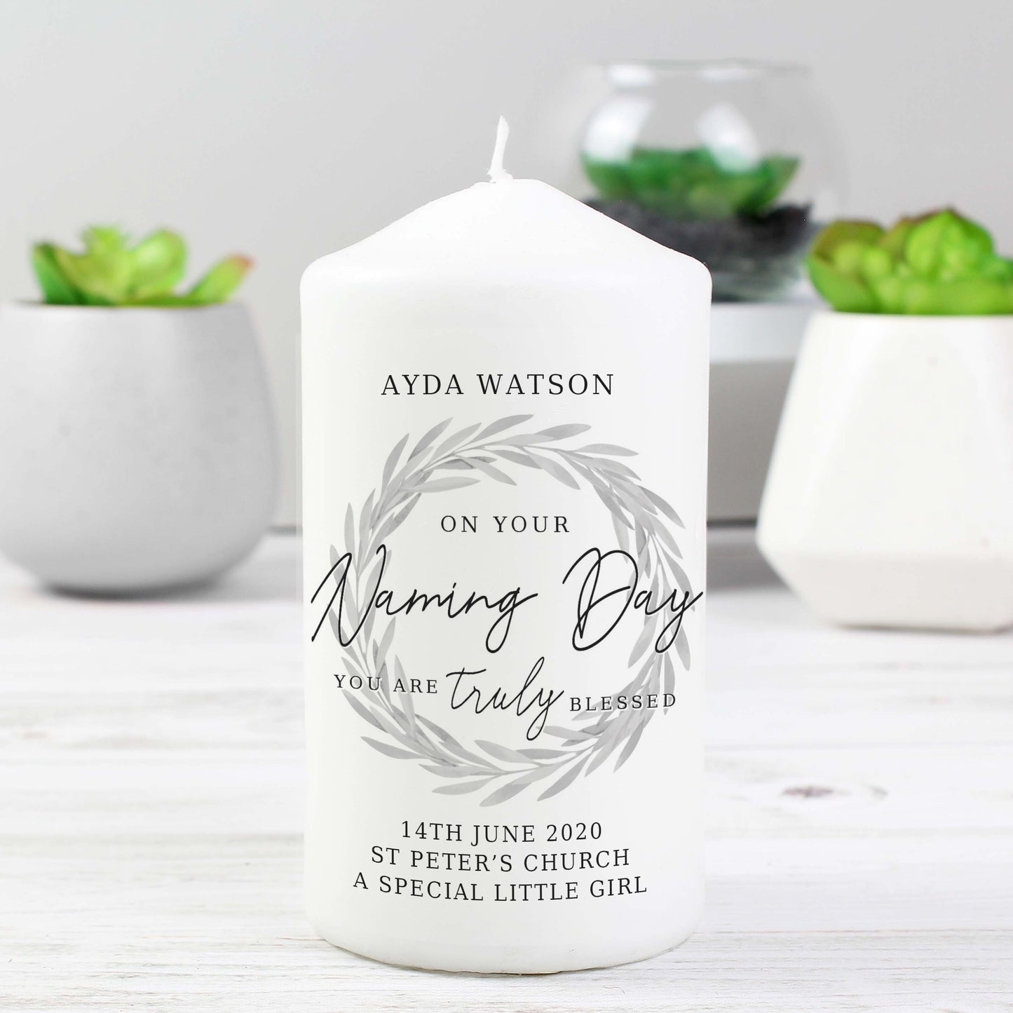 Personalised Truly Blessed Naming Day Pillar Candle - image 3