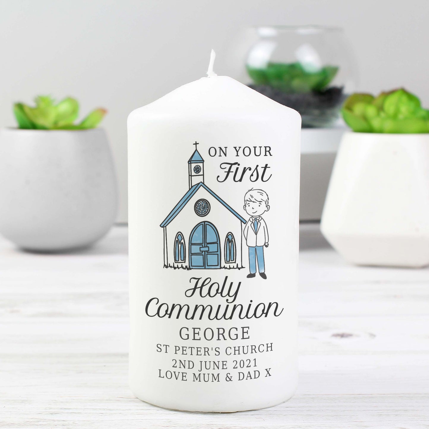 Personalised Boys First Holy Communion Pillar Candle from Heartfelt Gifts