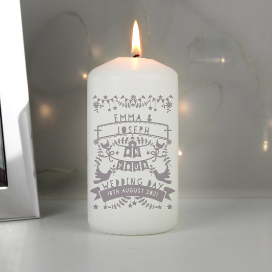 Personalised Grey Papercut Style Pillar Candle - image 3