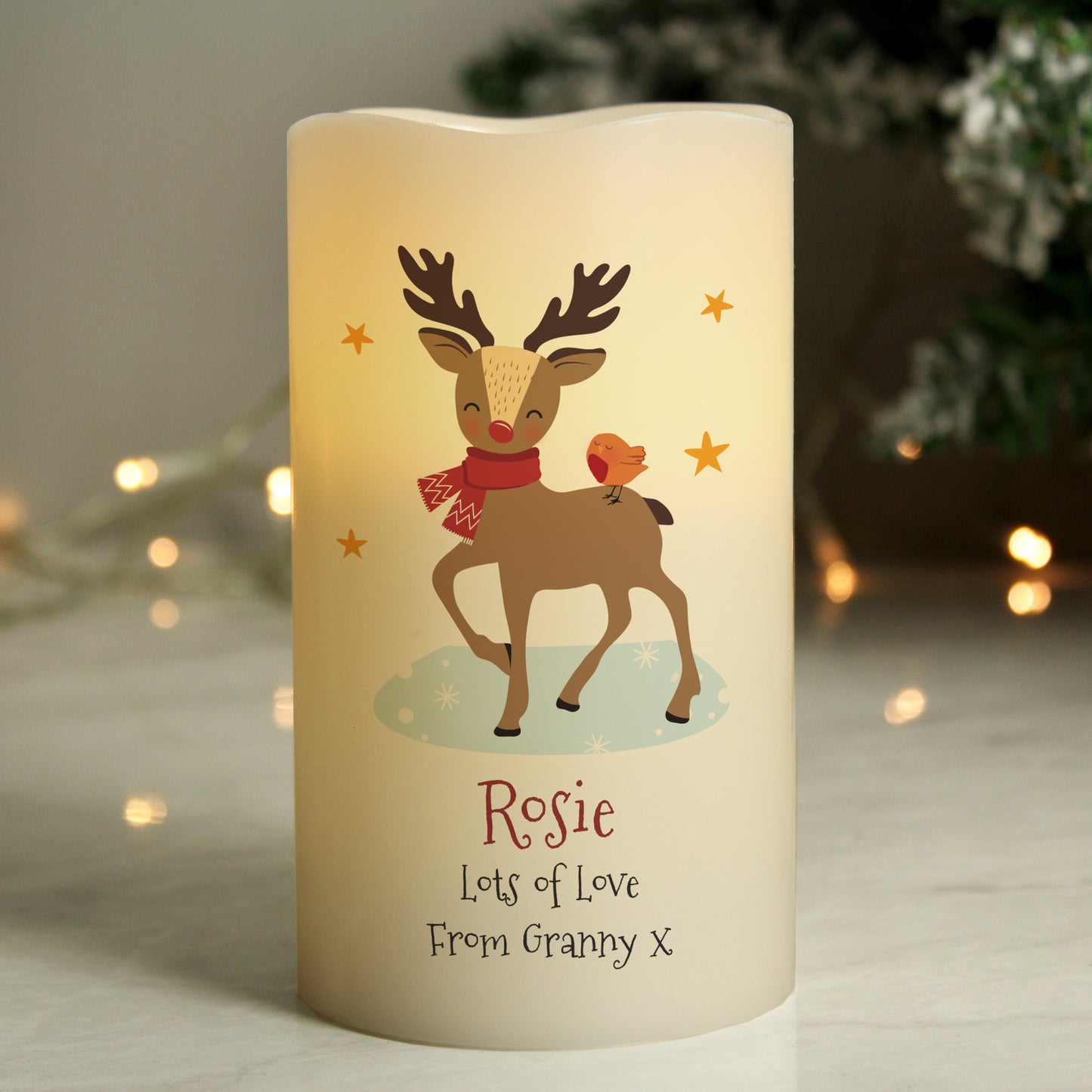 Personalised Christmas Reindeer LED Candle - image 3
