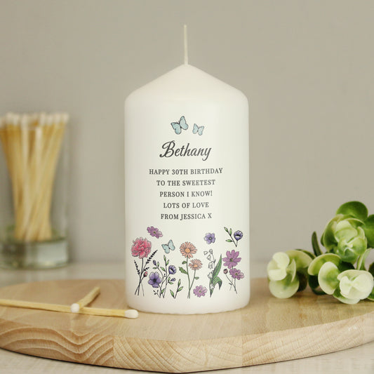 Personalised Wild Flowers Pillar Candle - image 2