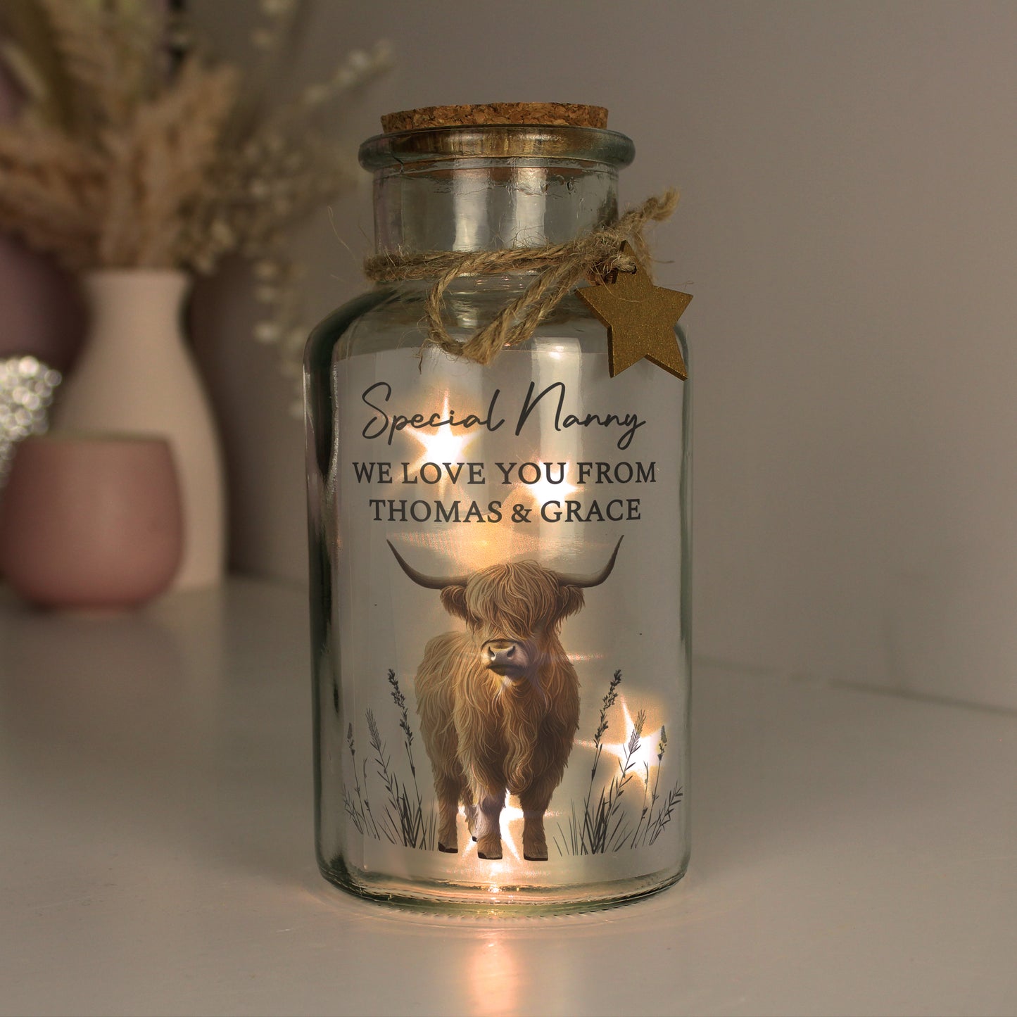 Personalised Highland Cow LED Light Up Jar – Glowing Glass Home Gift - image 4