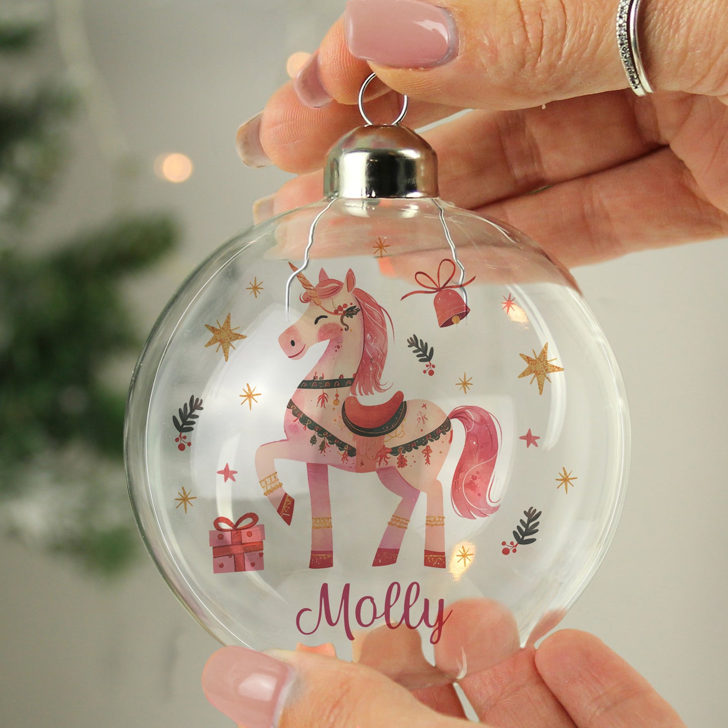 Personalised Unicorn Christmas Glass Bauble – Magical Children's Christmas Tree Gift - image 2