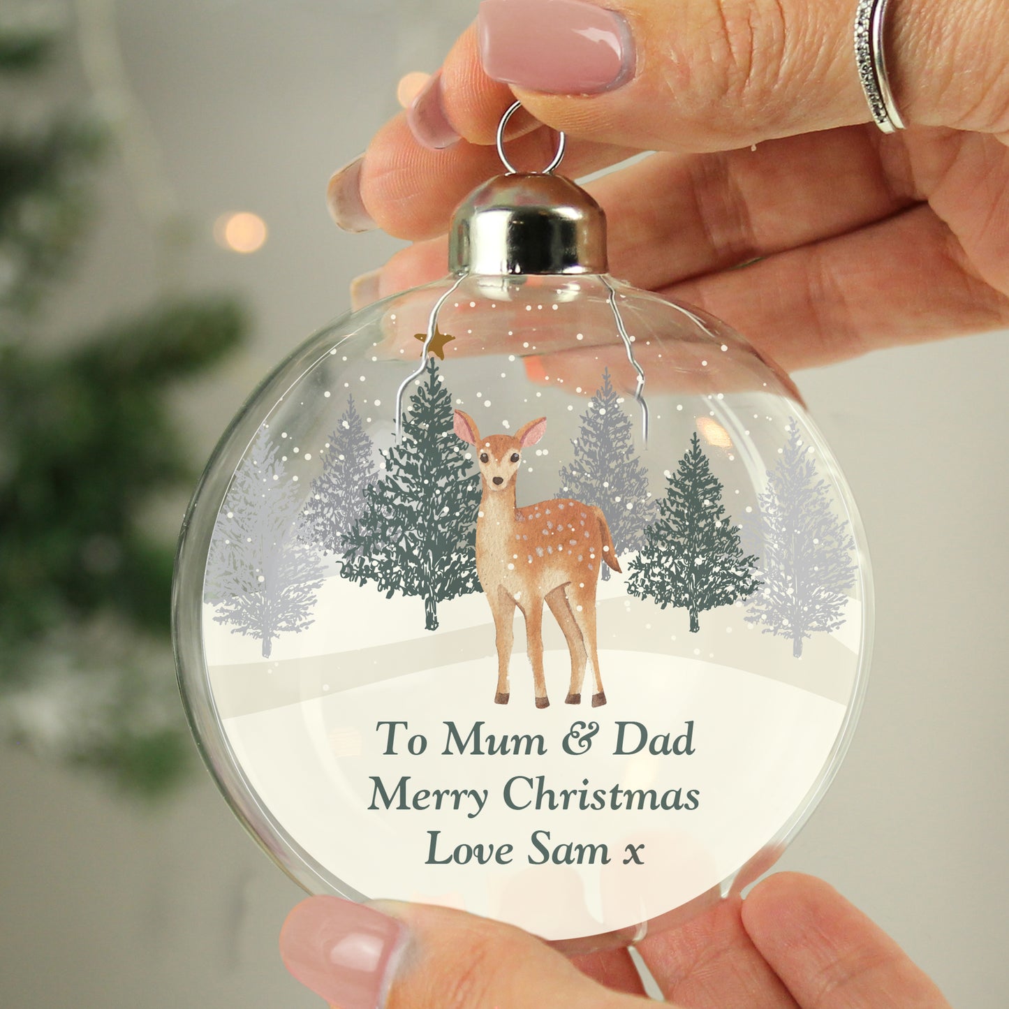 Personalised Christmas Deer Glass Bauble – Christmas Tree Keepsake Gift - image 2