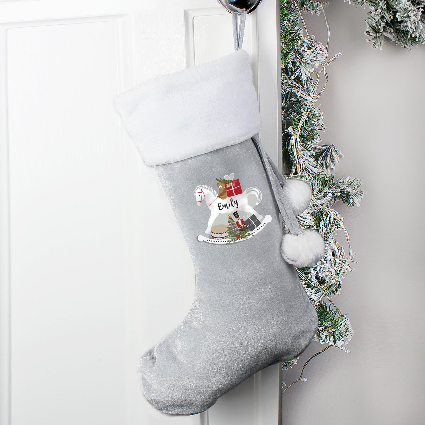 Personalised Rocking Horse Luxury Silver Grey Stocking - image 2