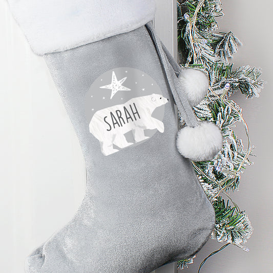 Personalised Polar Bear Luxury Silver Grey Stocking - image 2
