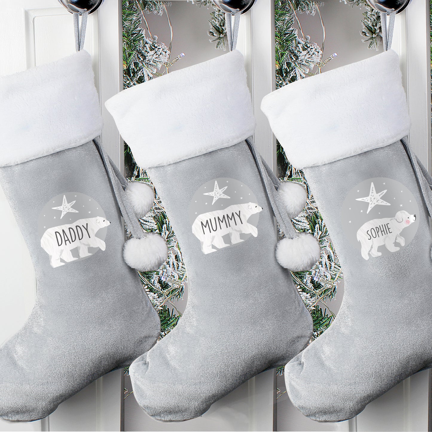 Personalised Baby Polar Bear Luxury Silver Grey Stocking - image 4