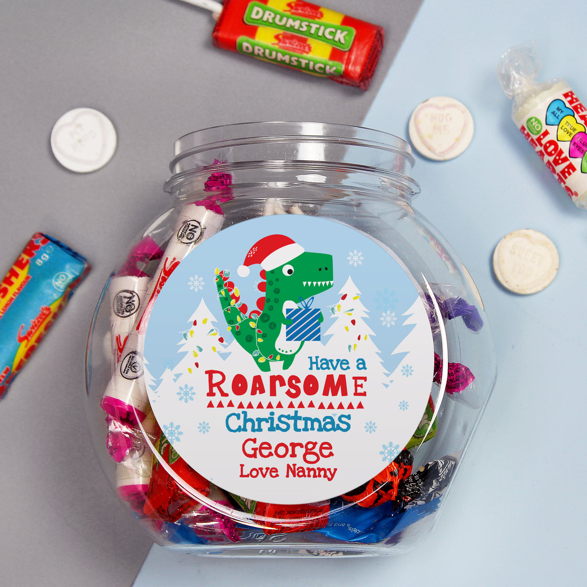 Personalised Dinosaur 'Have a Roarsome Christmas' Sweet Jar - image 2
