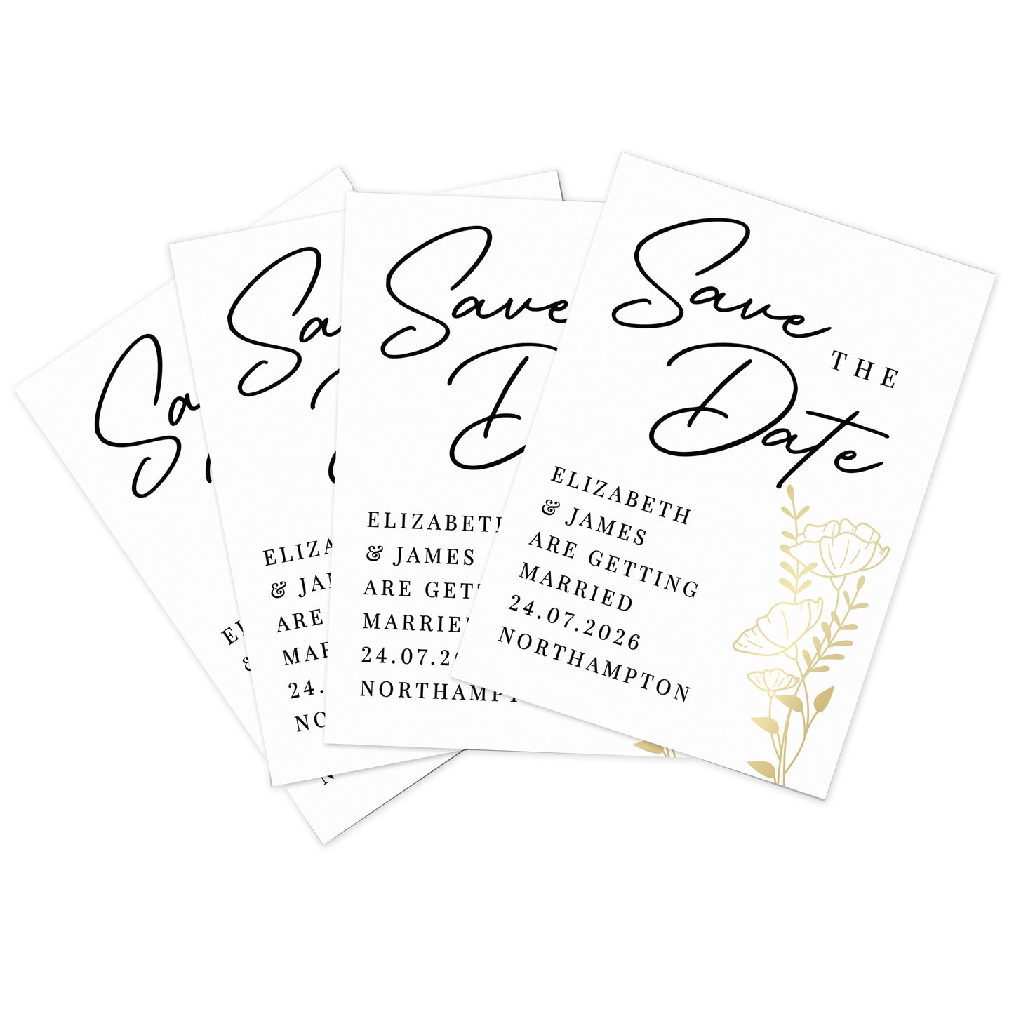 Personalised Gold Floral Set of 36 Wedding Save the Dates - image 5