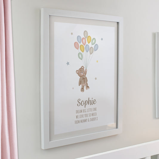 Personalised Teddy Balloon White Poster Frame - image 2