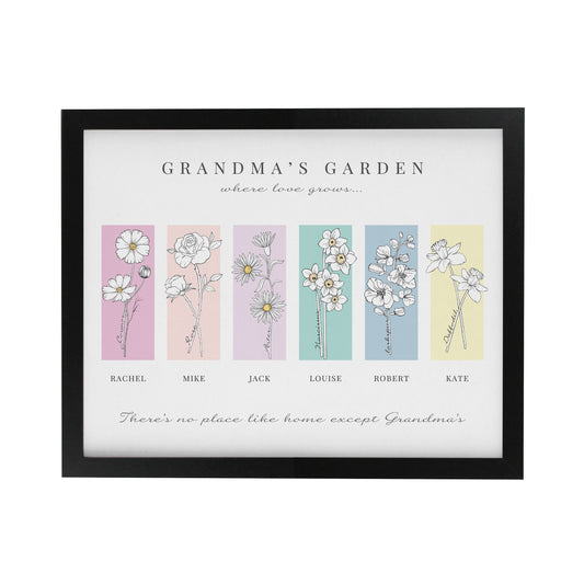 Personalised Birth Flower Family of 6 Black Framed Print - image 3