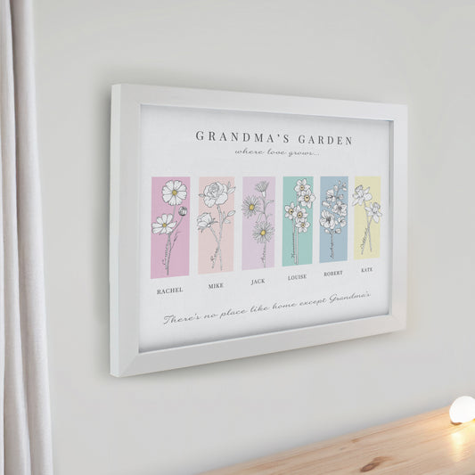 Personalised Birth Flower Family of 6 White Framed Print - image 2