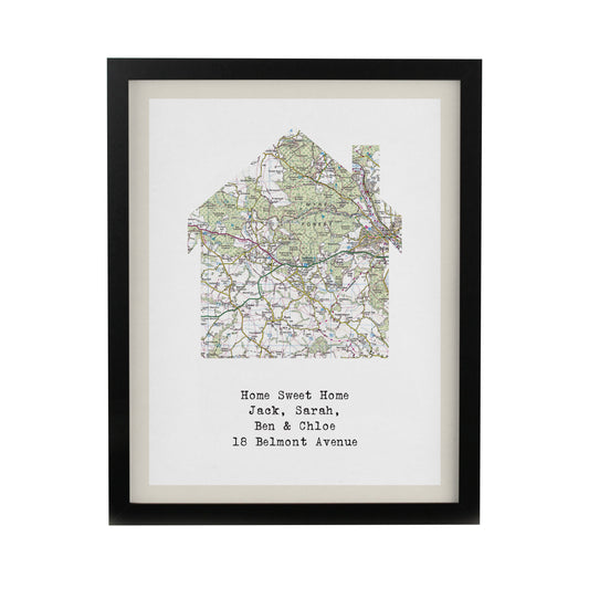Personalised Present Day Map Home Black Poster Frame - image 3