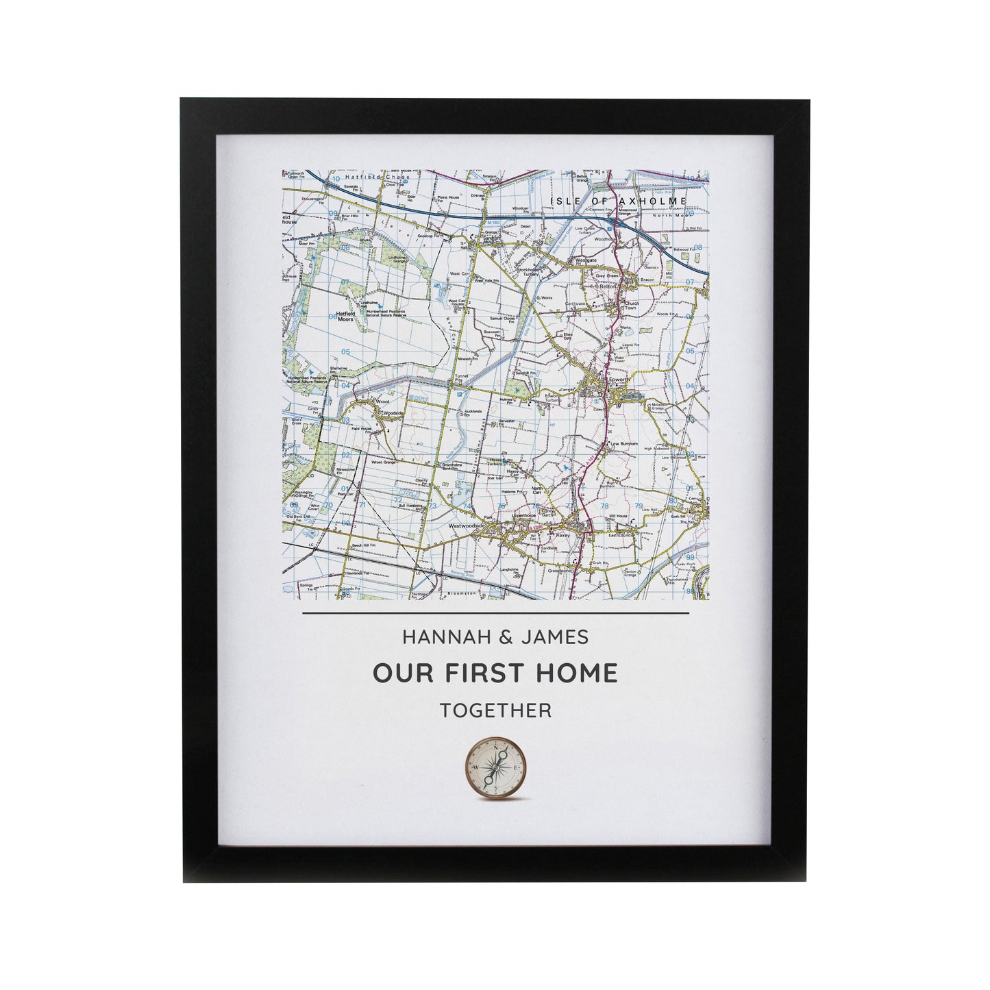 Personalised Present Day Map Compass Black Poster Frame - image 3