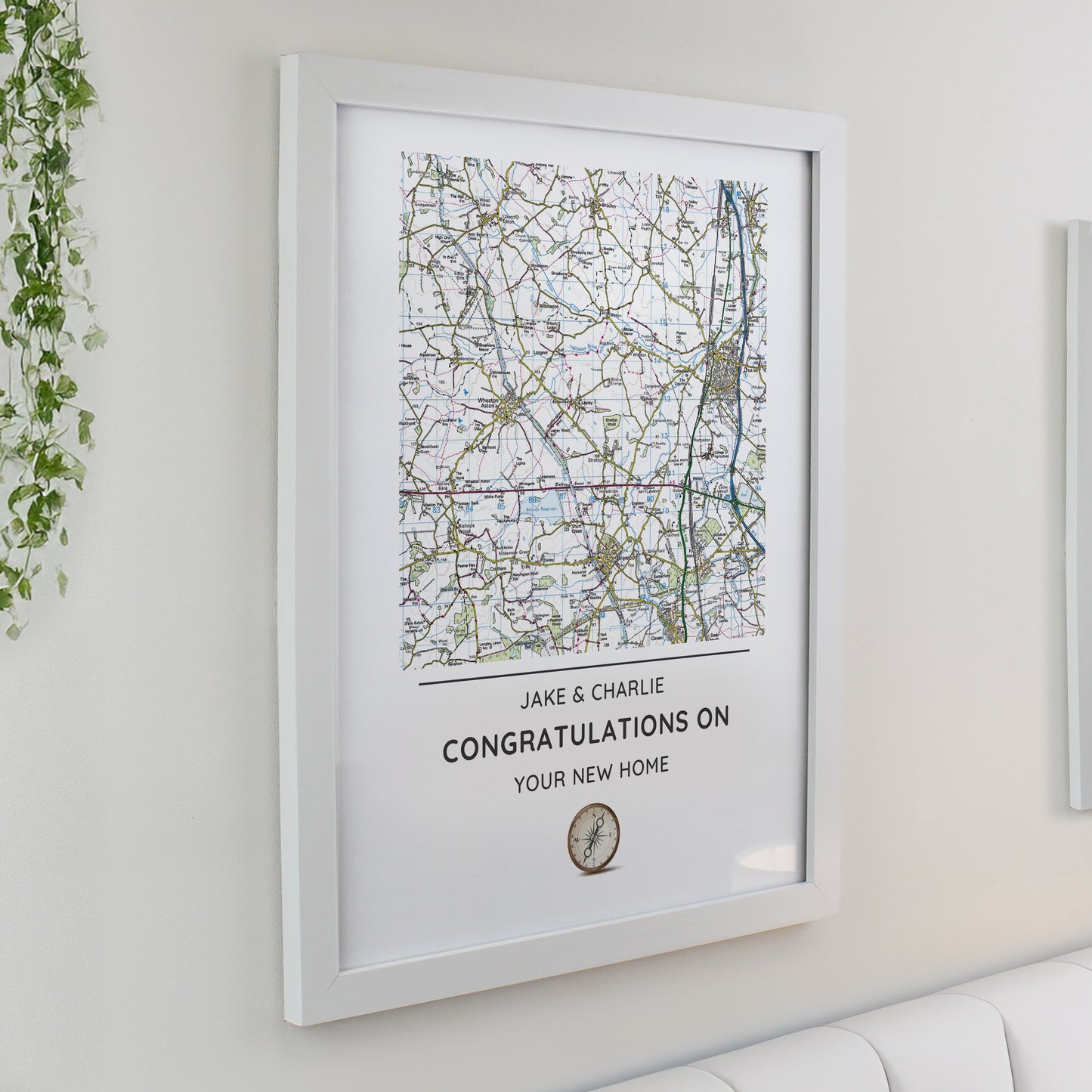 Personalised Present Day Map Compass White Poster Frame - image 2