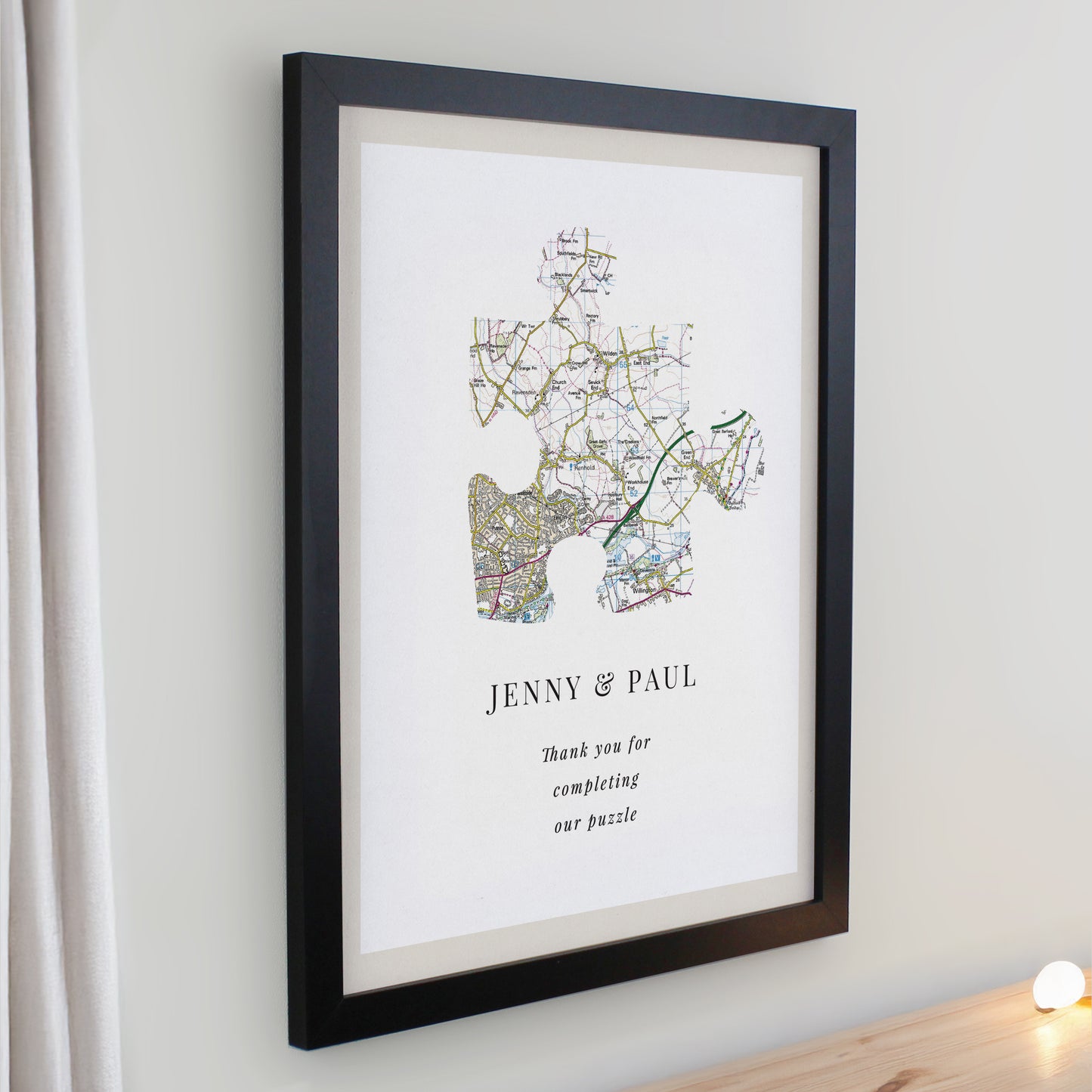 Personalised Present Day Map Puzzle Piece Black Poster Frame - image 2