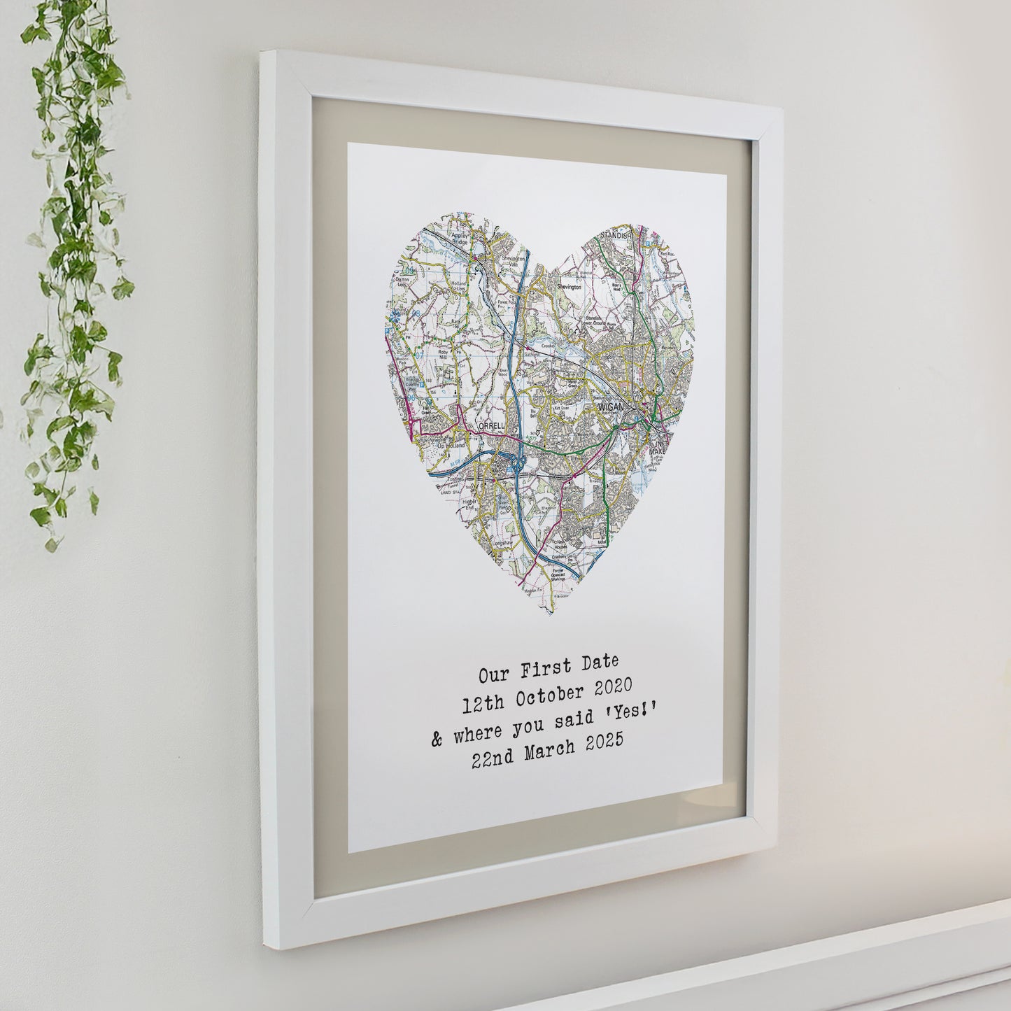 Personalised Present Day Map Heart White Poster Frame - image 2