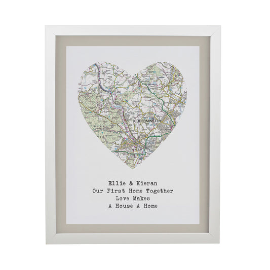Personalised Present Day Map Heart White Poster Frame - image 3