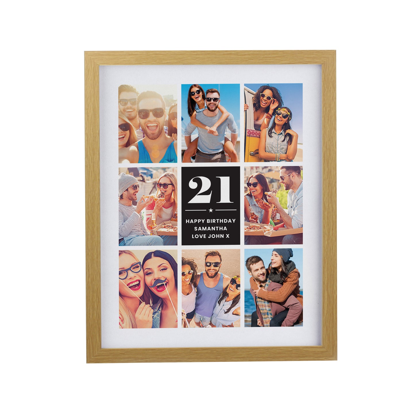 Personalised Big Number Multi Photo Upload Oak Poster Frame - image 4