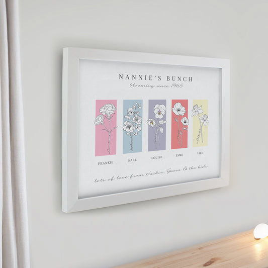 Personalised Birth Flower Family of 5 White Framed Print - image 2