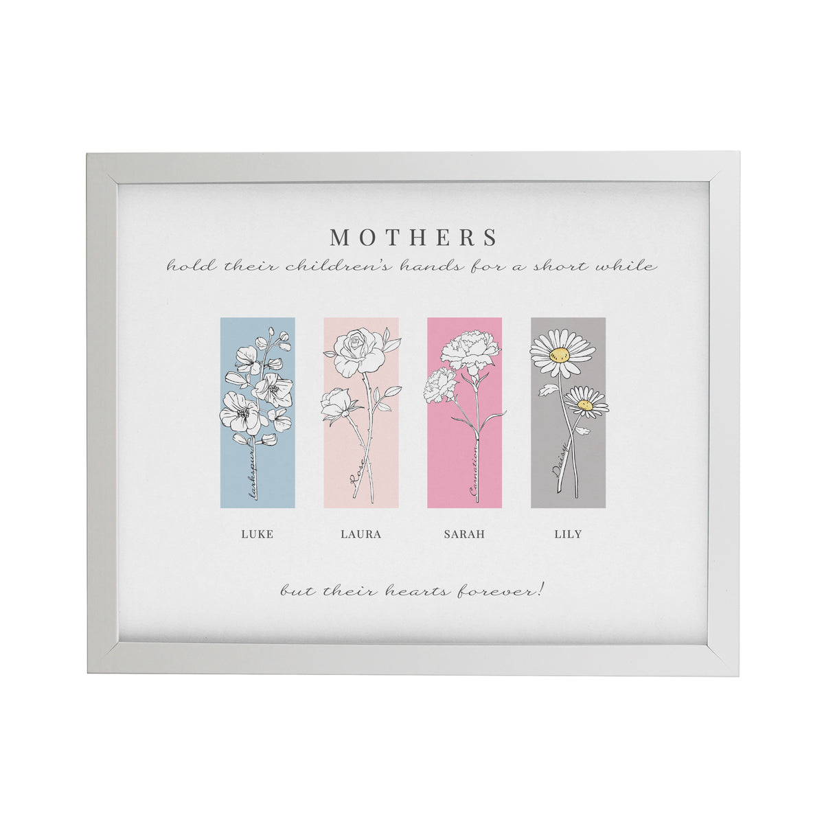 Personalised Birth Flower Family of 4 White Framed Print - image 3
