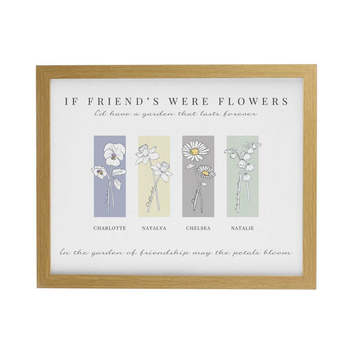 Personalised Birth Flower Family of 4 Oak Framed Print - image 3
