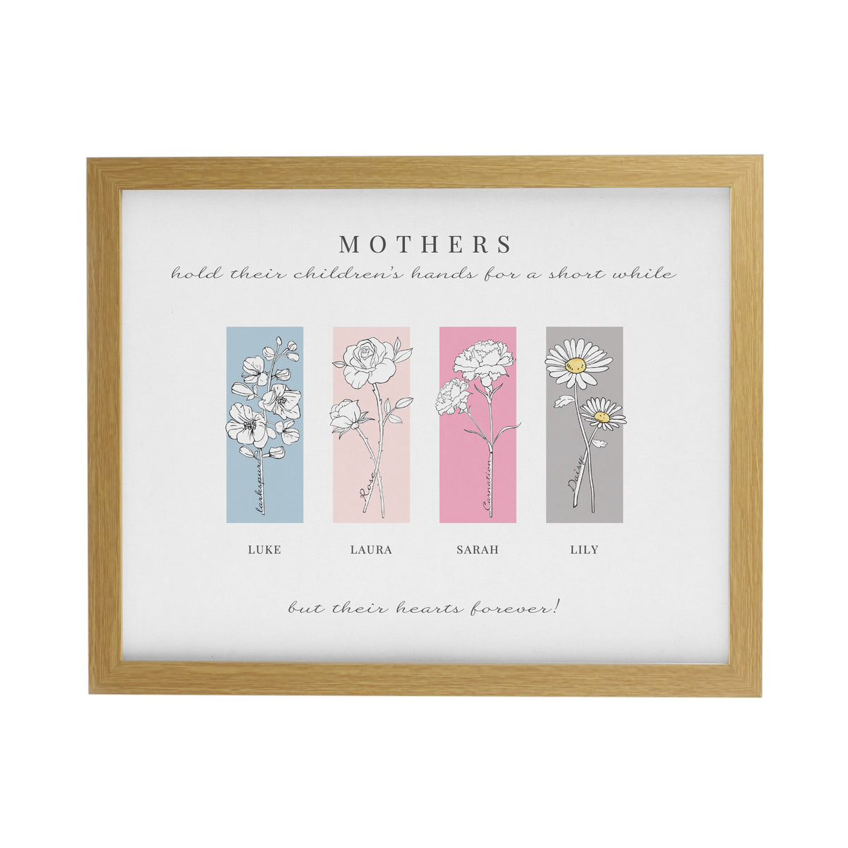 Personalised Birth Flower Family of 3 Oak Framed Print - image 3