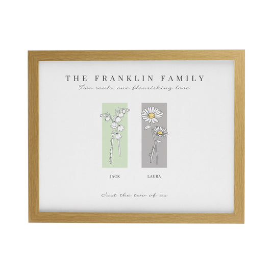 Personalised Birth Flower Family of 2 Oak Framed Print - image 3
