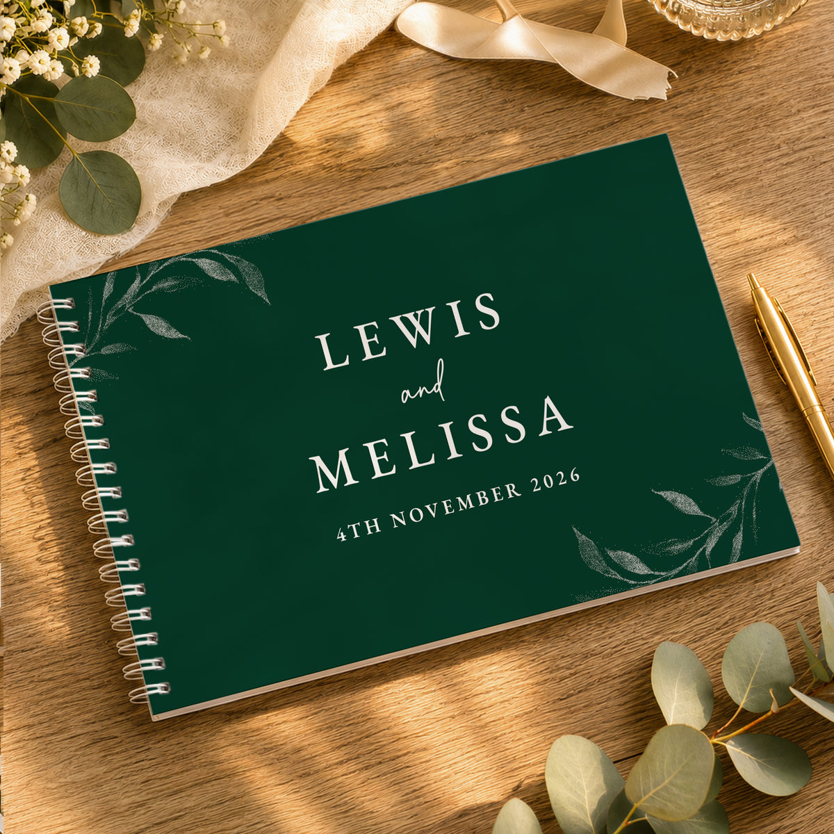 Personalised Botanical Evergreen Wedding Guest Book from Heartfelt Gifts