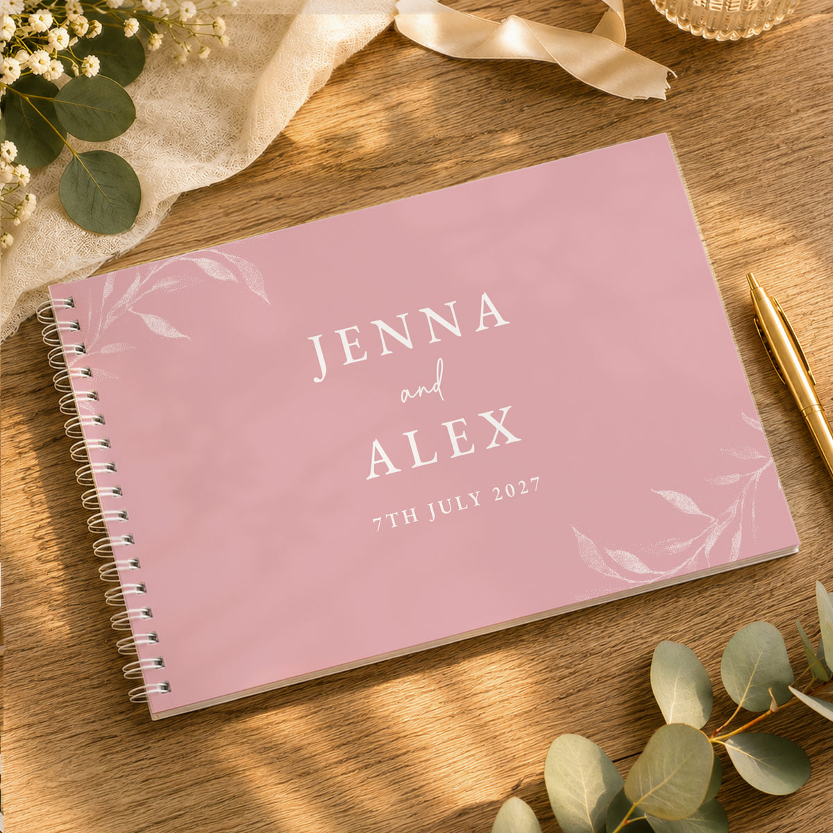 Personalised Botanical Soft Pink Wedding Guest Book from Heartfelt Gifts